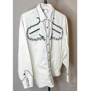 Cowboy Rodeo Rockmount Men's Ranch Wear Tru West Music Western Shirt Cream XXL